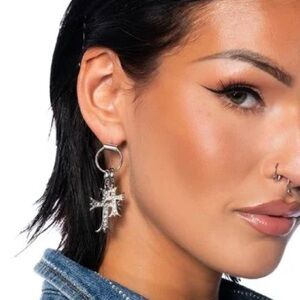 •Charmed to Cross Your Path• Silver Cross Charm Earrings